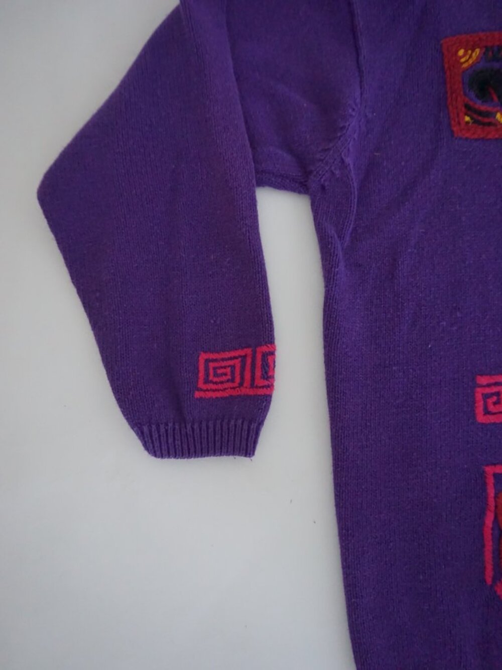 Vintage Collections Internationale Purple Floral Geometric Cotton Sweater XL - Picture 8 of 10